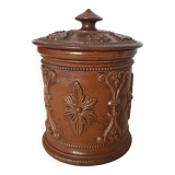 Ancien pot à tabac en grès de Beauvaisis décor floral Parfait état