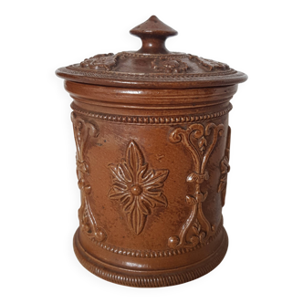 Ancien pot à tabac en grès de Beauvaisis décor floral Parfait état