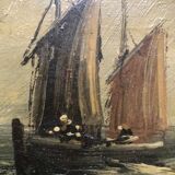 Oil on panel MARINE early 20th century, sailing boat, fishing boat, signed