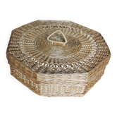 Vintage Octagonal Wicker Basket with Lid