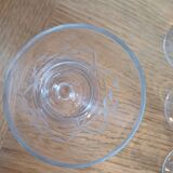 6 Port glasses, engraved crystal, art deco