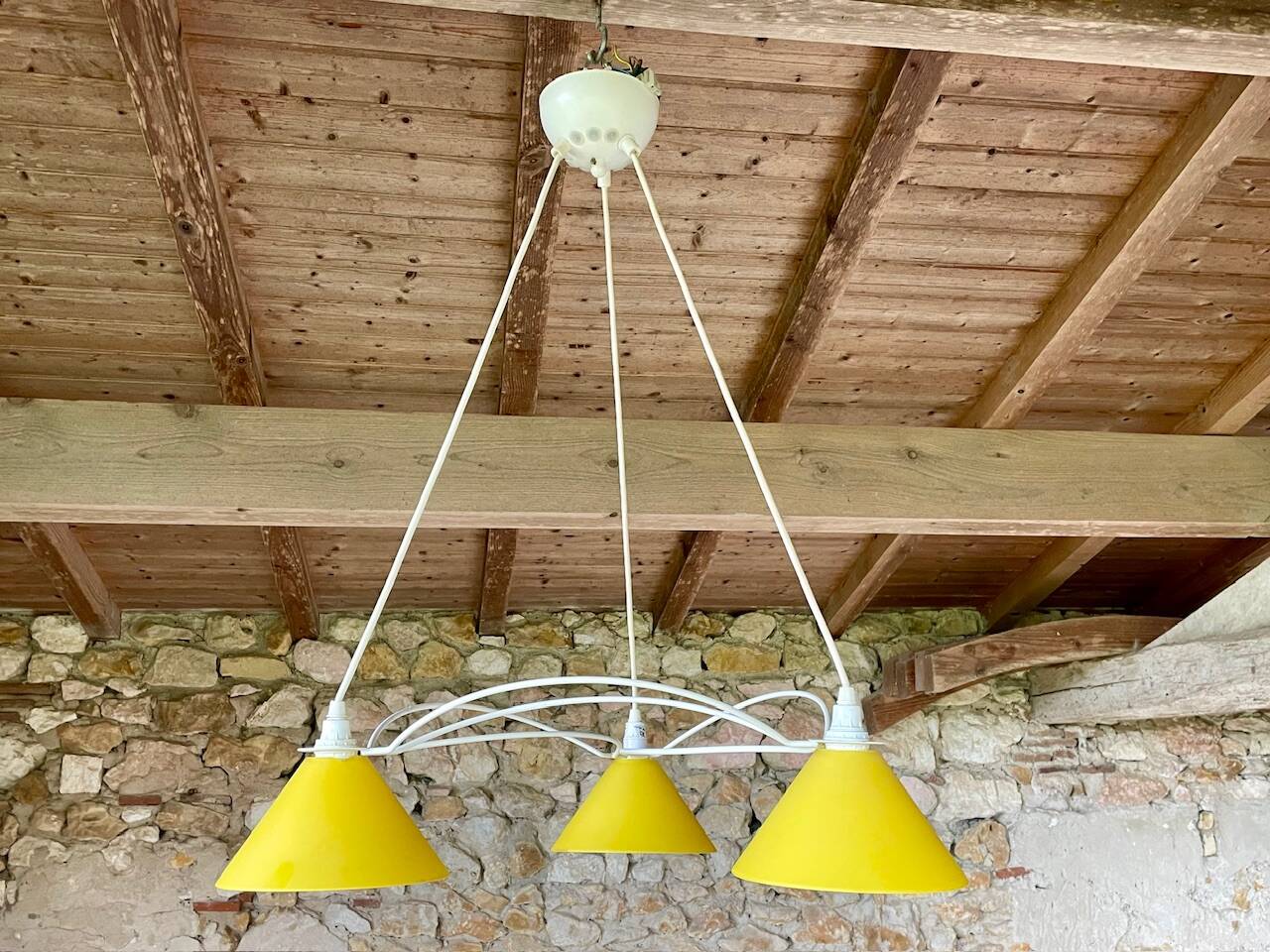 Vintage 3-light pendant light by Le Dauphin circa 1980s