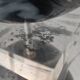 Architectural Stepped Lucite Lamp with Faux Marble Glass Sphere 1970s