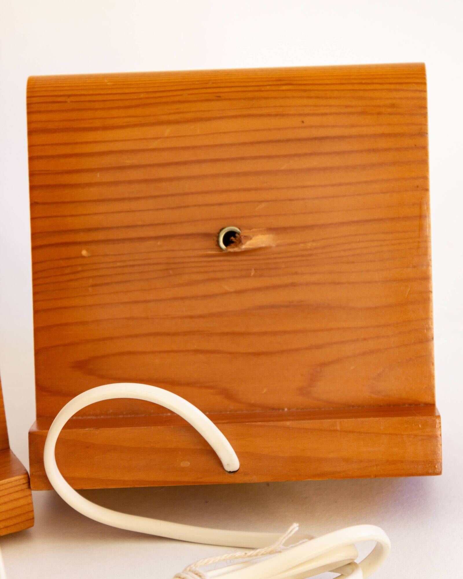 Pair of pine and opaline wall lights, 70s/80s