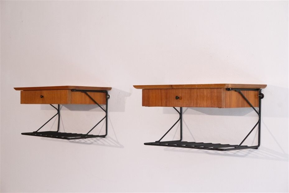 Pair of Scandinavian bedside tables to hang in teak 1960