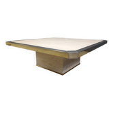 Table basse vintage en or belgochrome 23 carats et travertin, années 1970