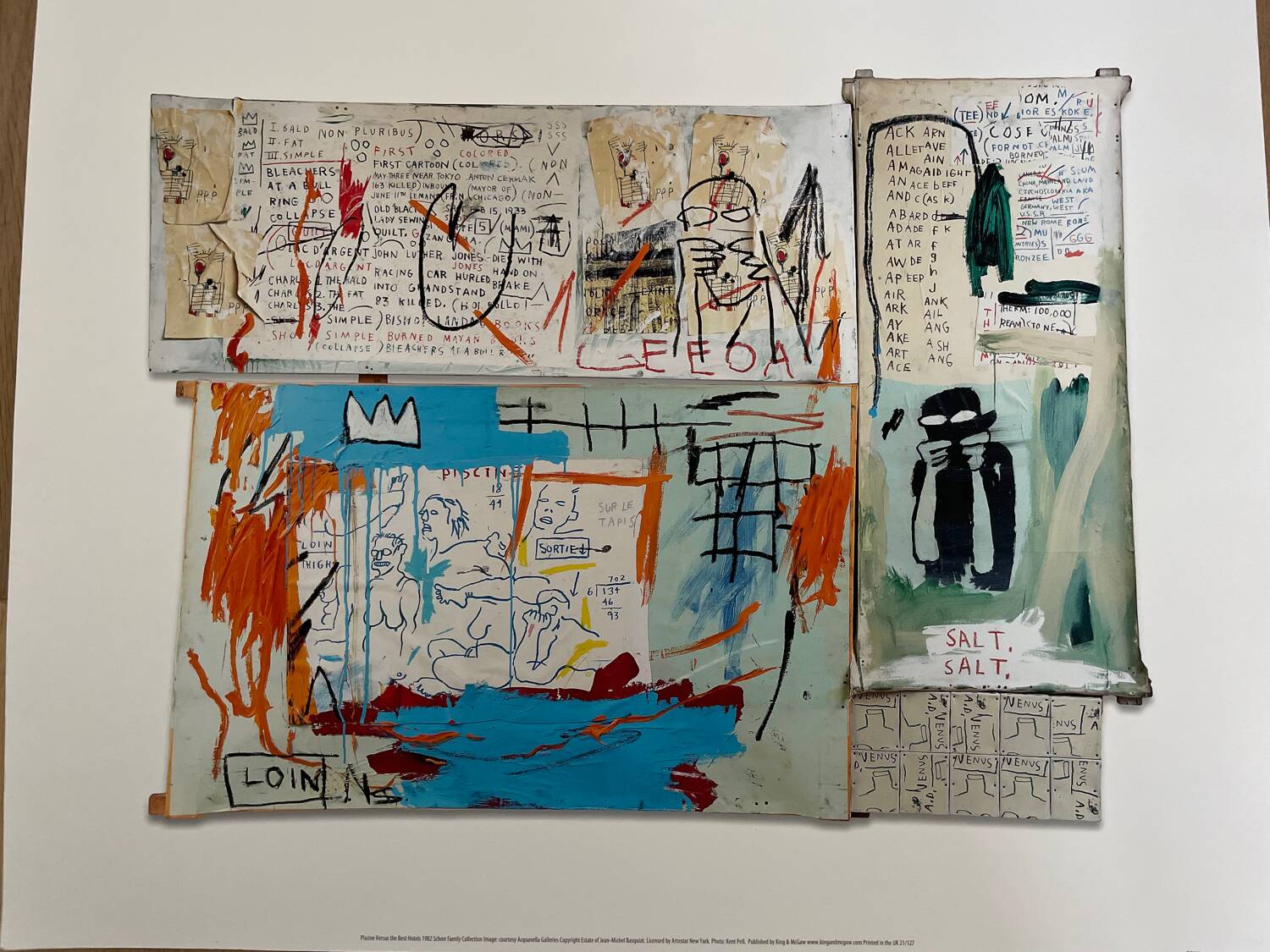 Jean Michel Basquiat (1960-1988) Piscine Versus the Best Hotels,1982, Licensed by Artestar NY