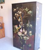 Black and red chinoiserie wardrobe – illuminated vintage furniture