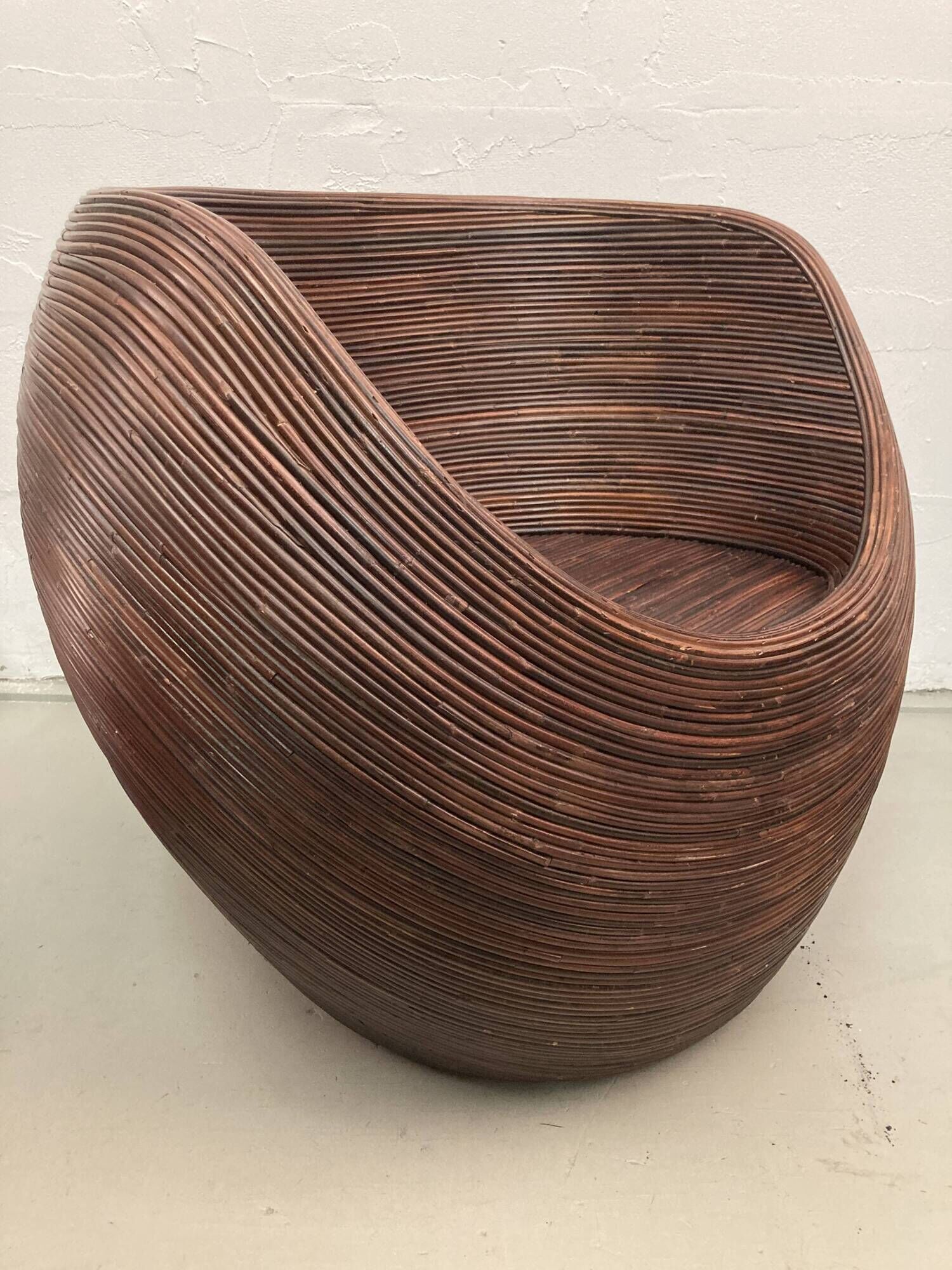 Vintage pencil or split reed rattan bamboo wicker egg pod chair