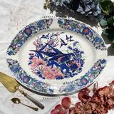 Large antique oval platter in Italian Stoviglierie earthenware – blue, green, and pink bird and flower motif