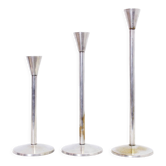 Set of 3 silver metal candle holders
