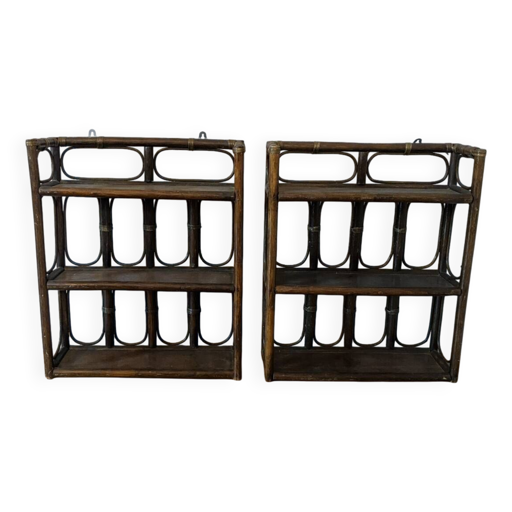 Pair of rattan shelves
