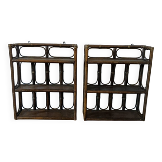 Pair of rattan shelves