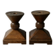 Pair of solid wood candlesticks, sculpted, brutalist