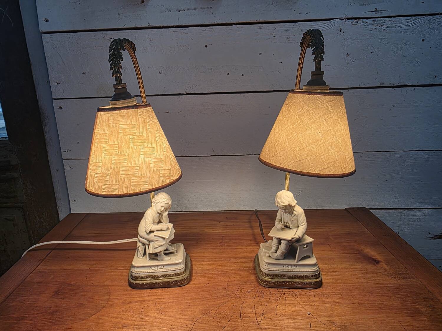 Pair of Louis XVI style bedside lamps, late 19th century