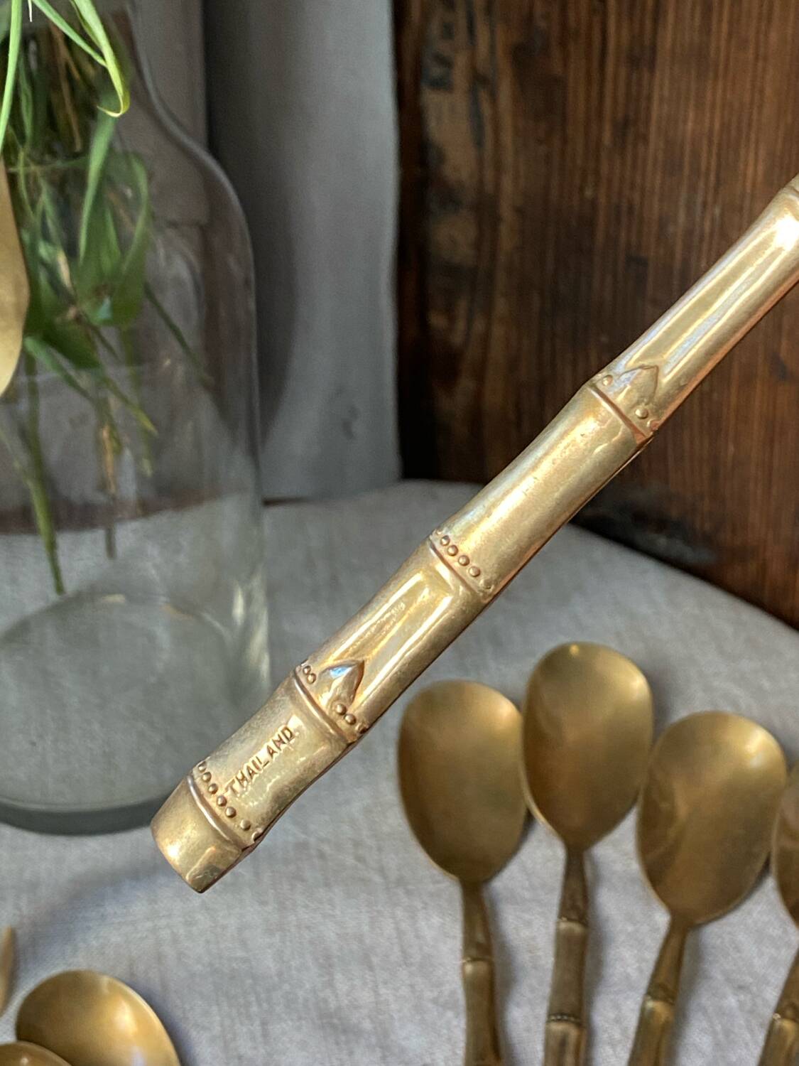 Nickel-plated bronze cutlery set, bamboo style