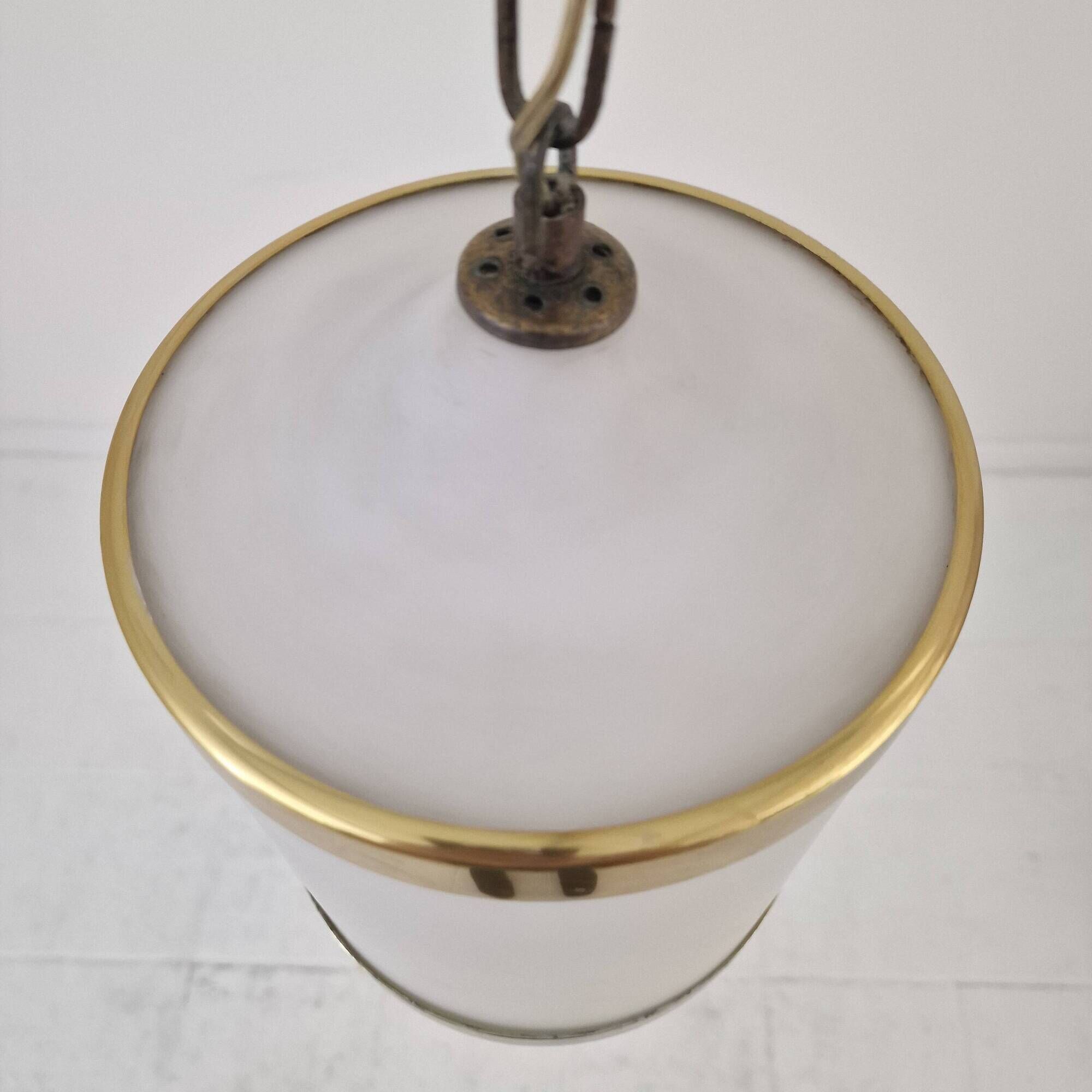 Mid-Century Italian Opaline Glass, Acrylic & Brass Pendant Light – 1960s