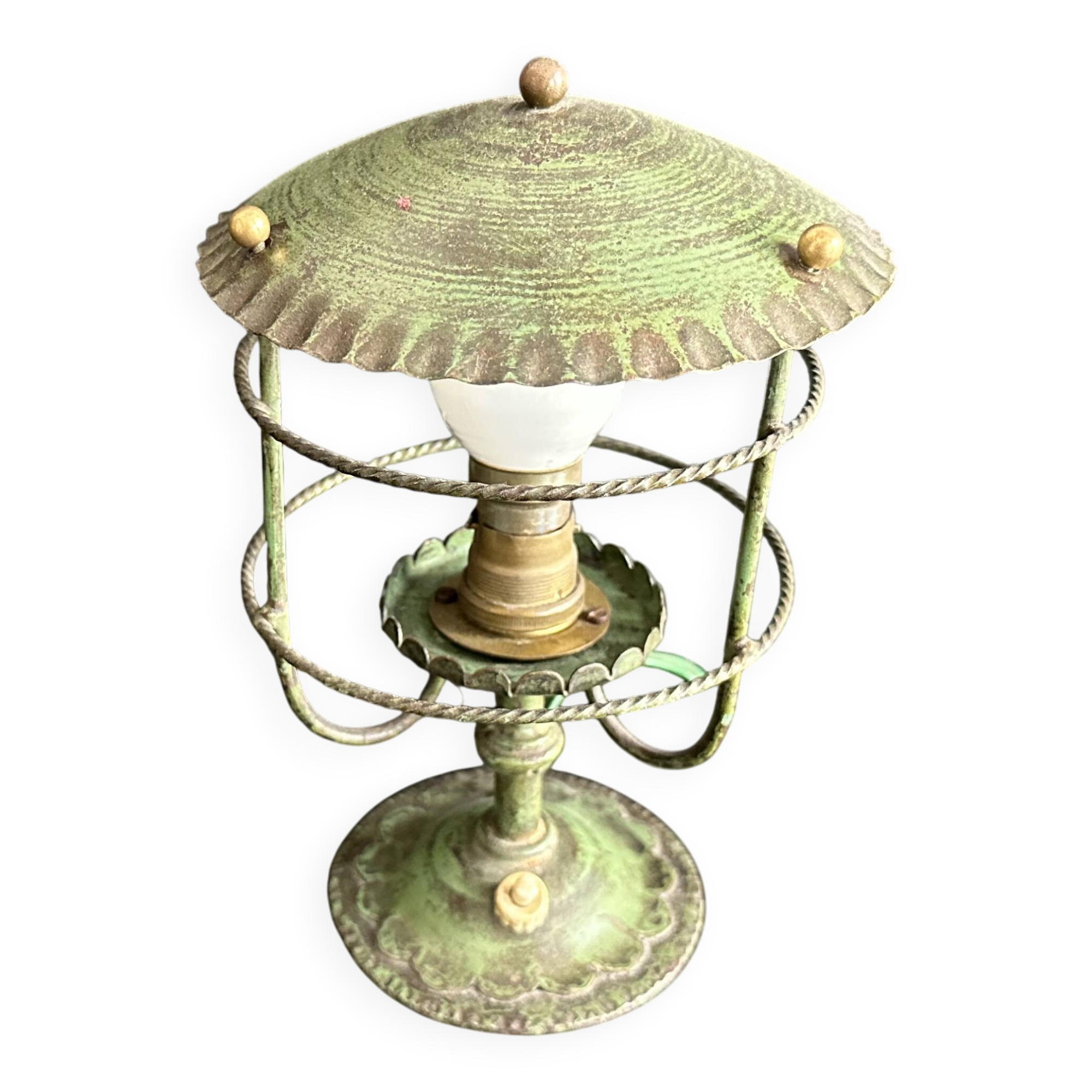 Antique patinated green metal lamp, Art Nouveau style, early 20th century.