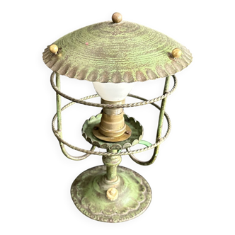 Antique patinated green metal lamp, Art Nouveau style, early 20th century.