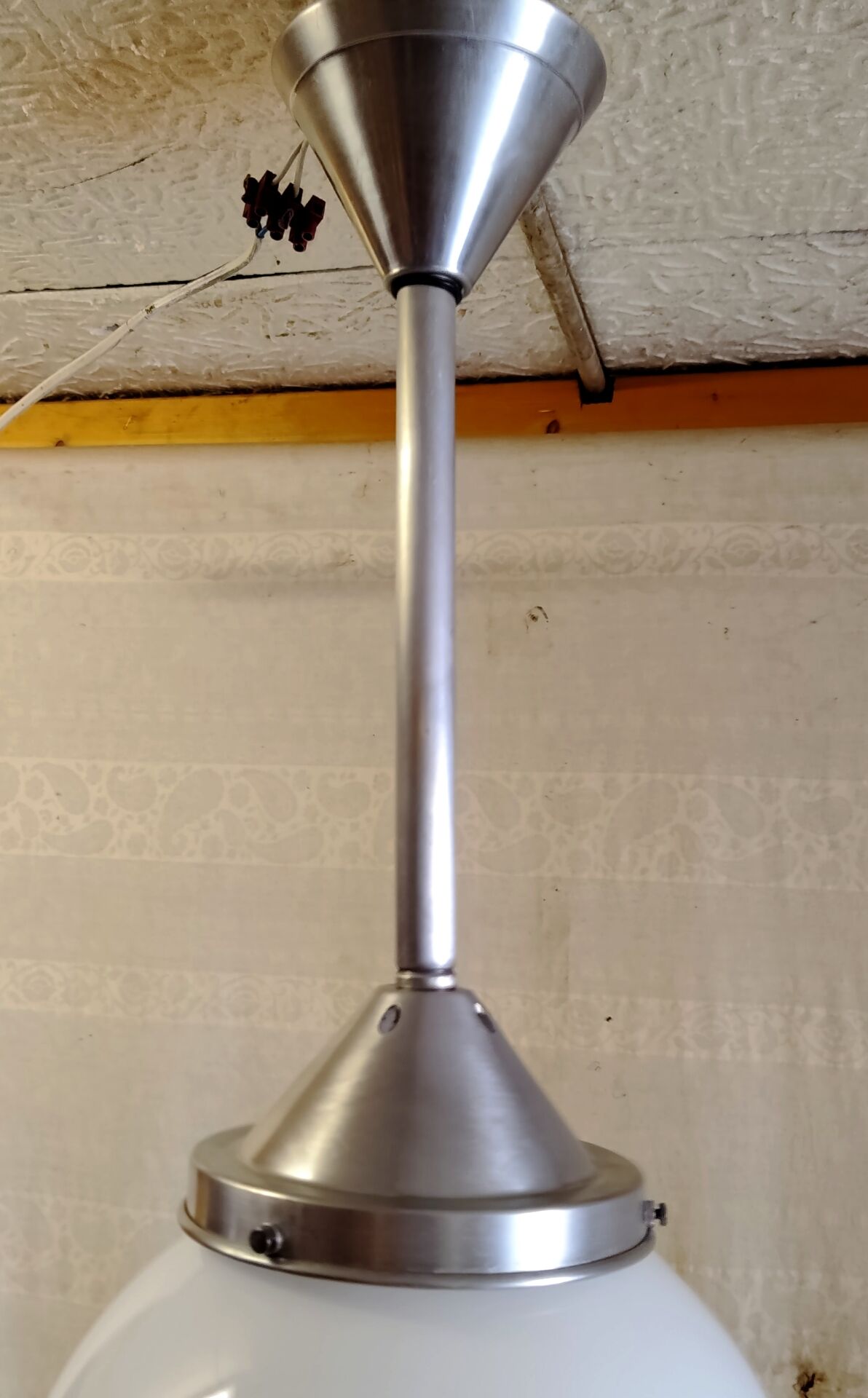 Art Deco aluminium suspension with XL opaline globe - mid 20th century.
