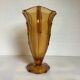 Antique vase with butterfly wing handles, moulded yellow glass, Art Deco.