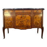 Commode Transition oriental marquetry, 1920s, black marble
