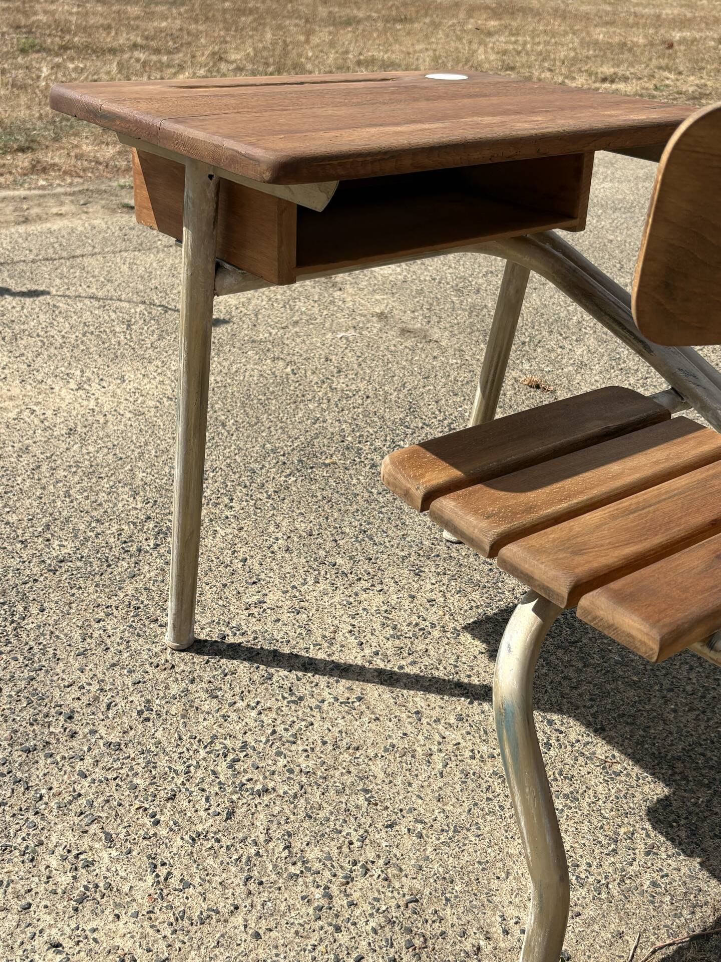 Renovated antique desk with inkwell