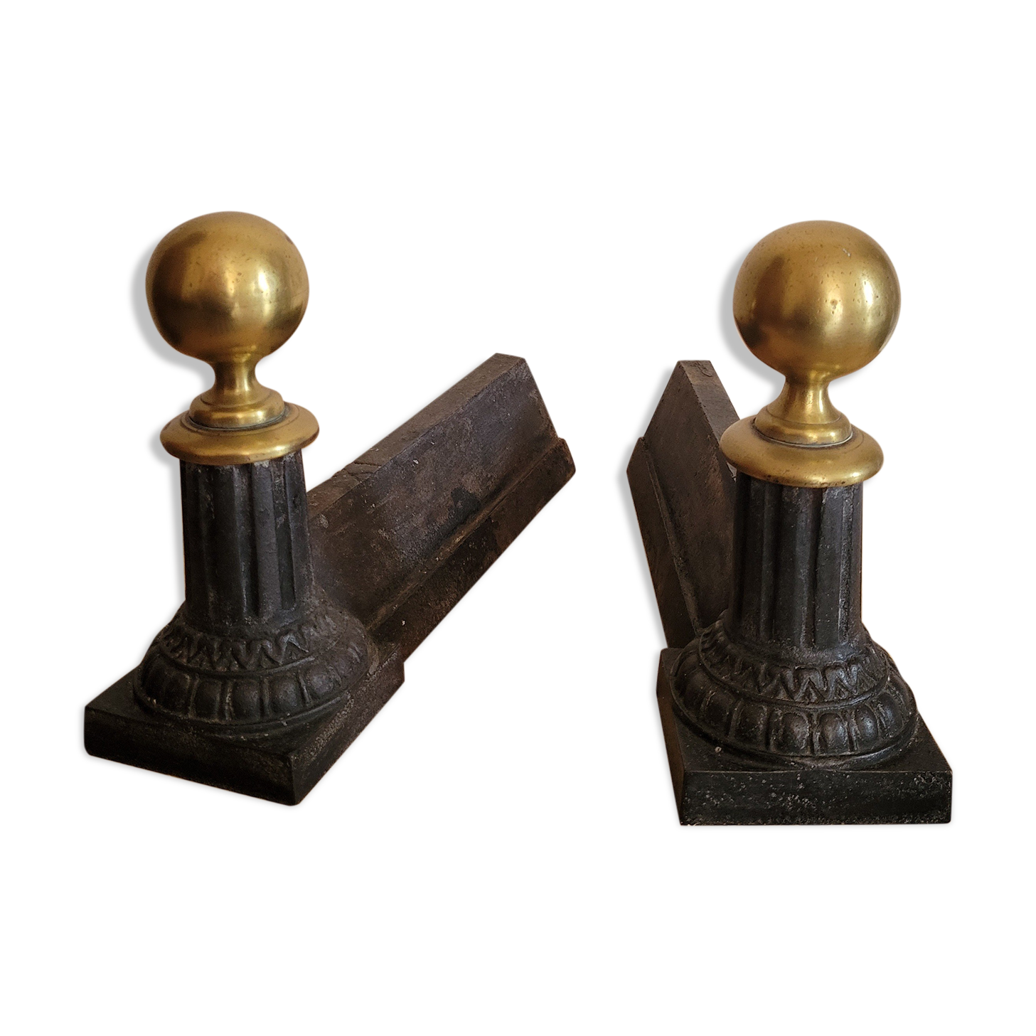 Pair of cast iron and brass chenets