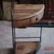 Wrought iron and wood corner unit, vintage corner furniture, corner shelf.