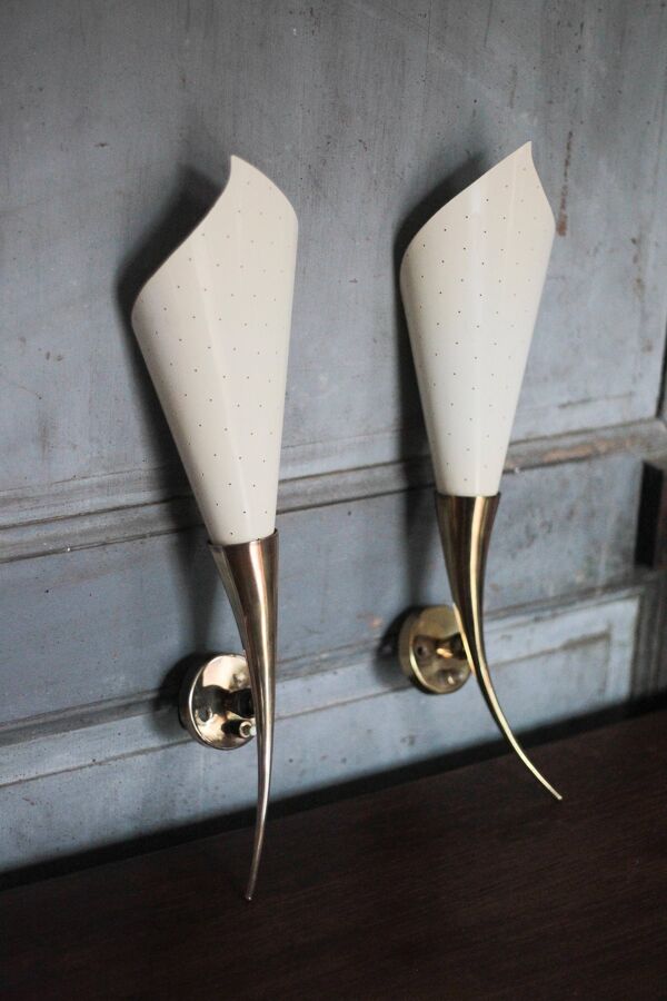 Paire d'appliques laiton et métal perforé, applique murale, déco