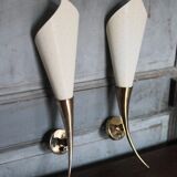 Pair of brass and perforated metal wall lights, wall sconce, decorative