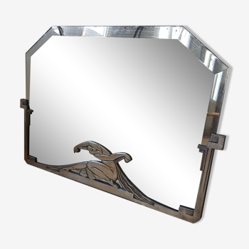Miroir art deco bronze argenté 77x50cm