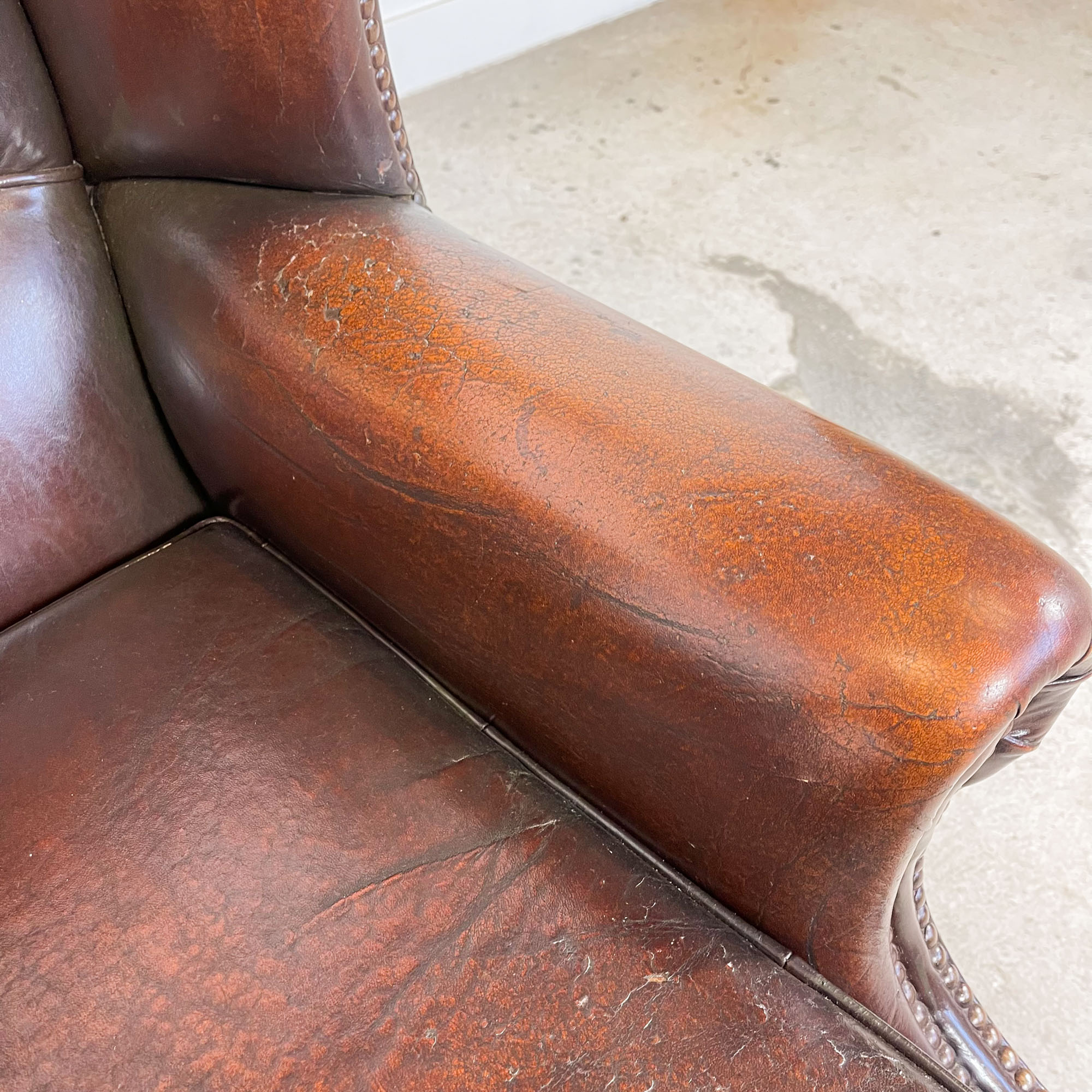 Vintage sheep leather wingback armchair london