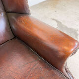 Vintage sheep leather wingback armchair london