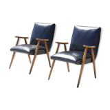 Pair of Scandinavian armchairs in solid beech & skaï, 1950s