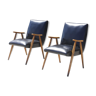 Pair of Scandinavian armchairs in solid beech & skaï, 1950s