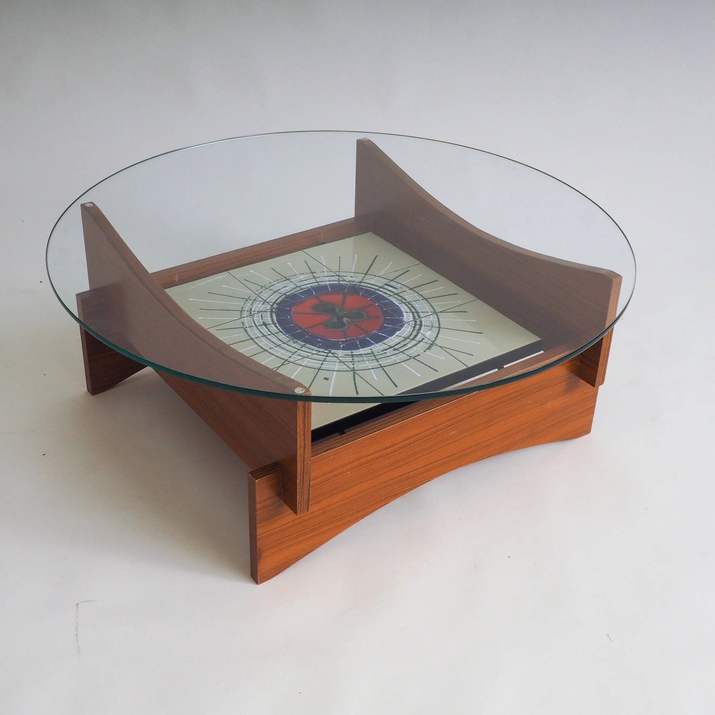 Mid-century round coffee table with ceramic tiles