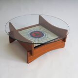 Mid-century round coffee table with ceramic tiles