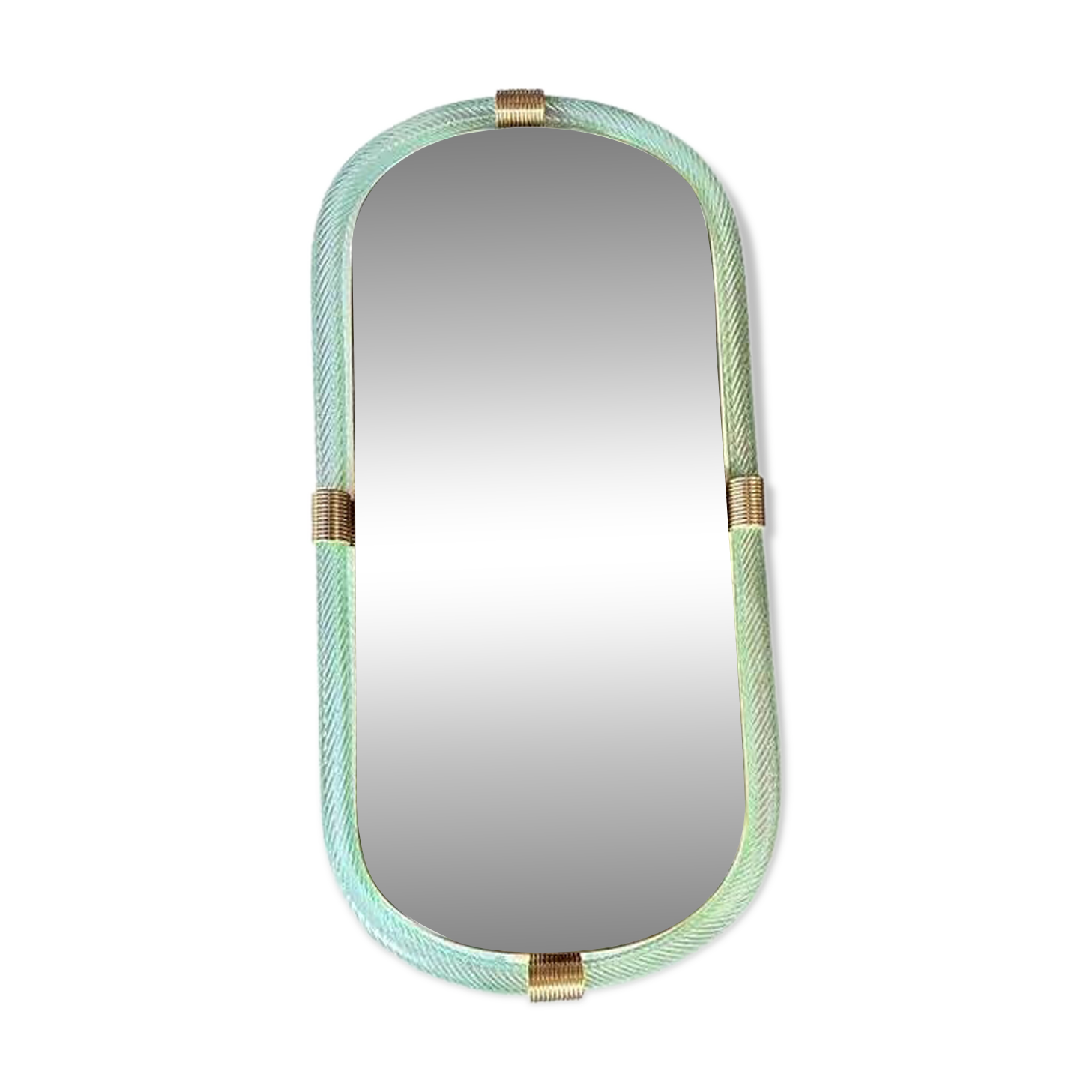 Italian Mirror in Green Water Torchon Torciglione Murano Glass by Simoeng