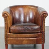 Fauteuil club en cuir de mouton couleur cognac