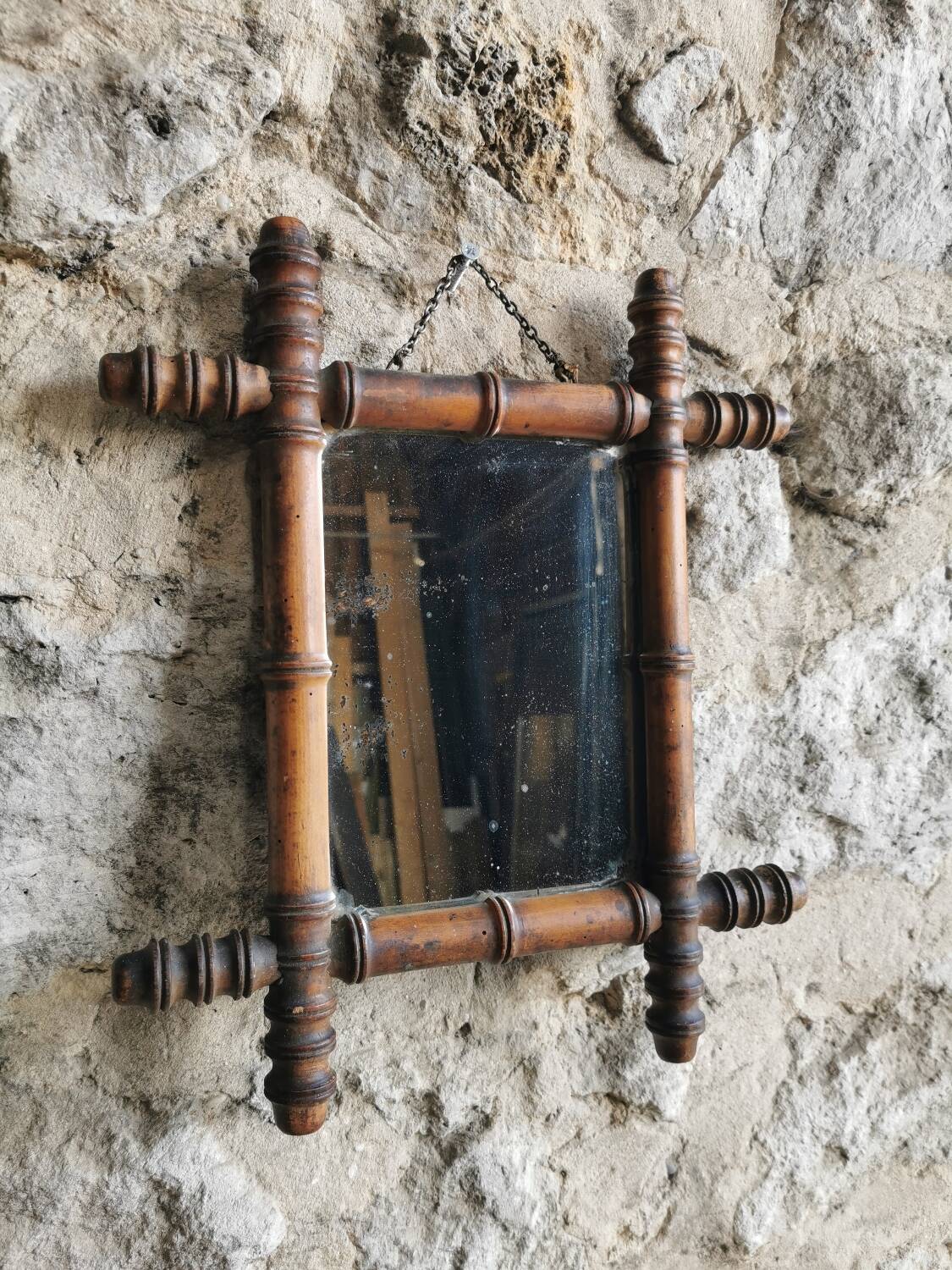 Wooden barber mirror