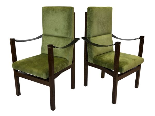 Fauteuil vintage design wengé massif accoudoirs cuir design années 60