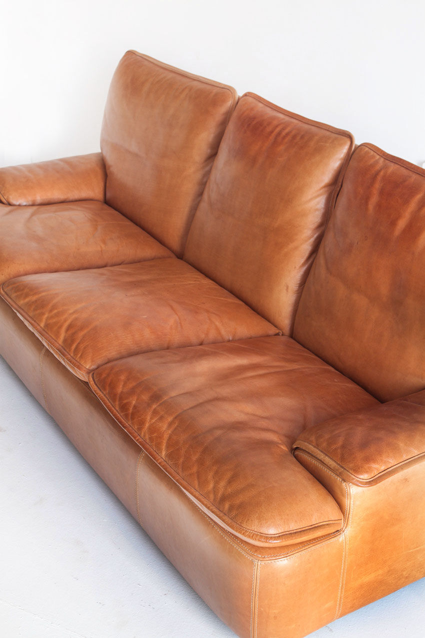 Vintage leather sofa. Belgium, 1970s