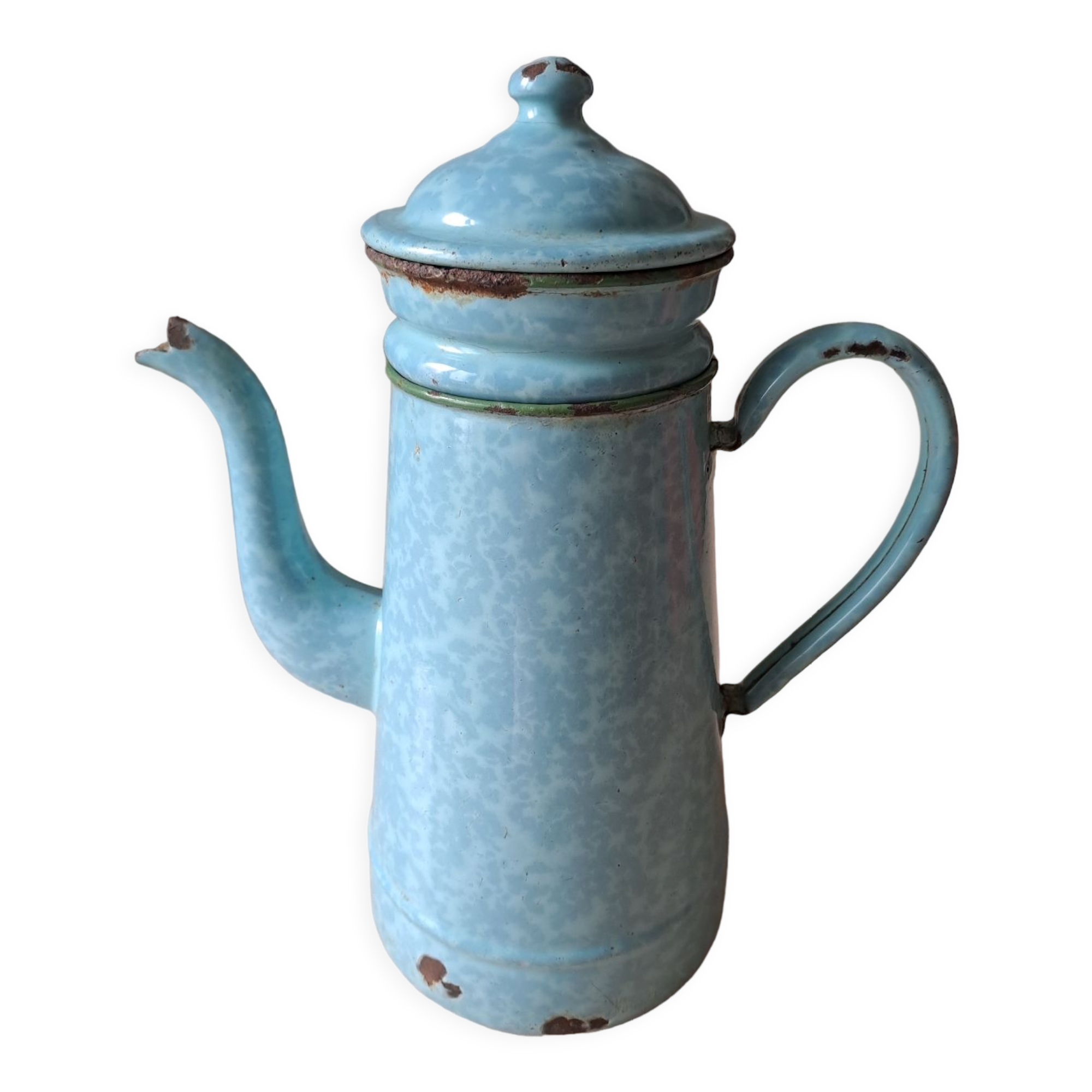 Green enamelled sheet metal coffee maker