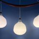 Teak wood and opaline glass chandelier 512 by Uno & Östen Kristiansson for Luxus, Sweden