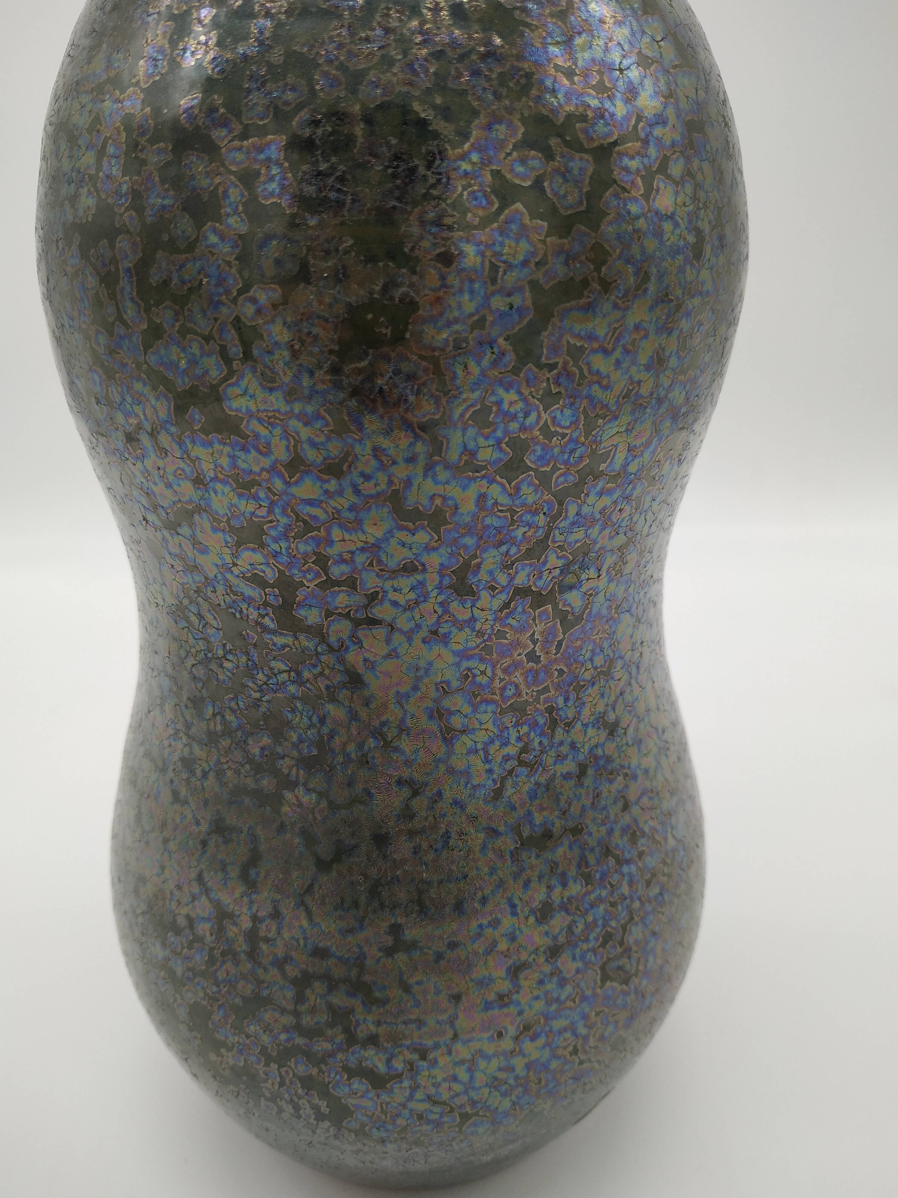 Bottle in iridescent green sandstone from the ceramist jean aimé Poirier