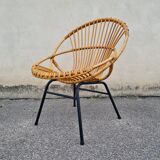 Vintage rattan shell armchair from the 60s