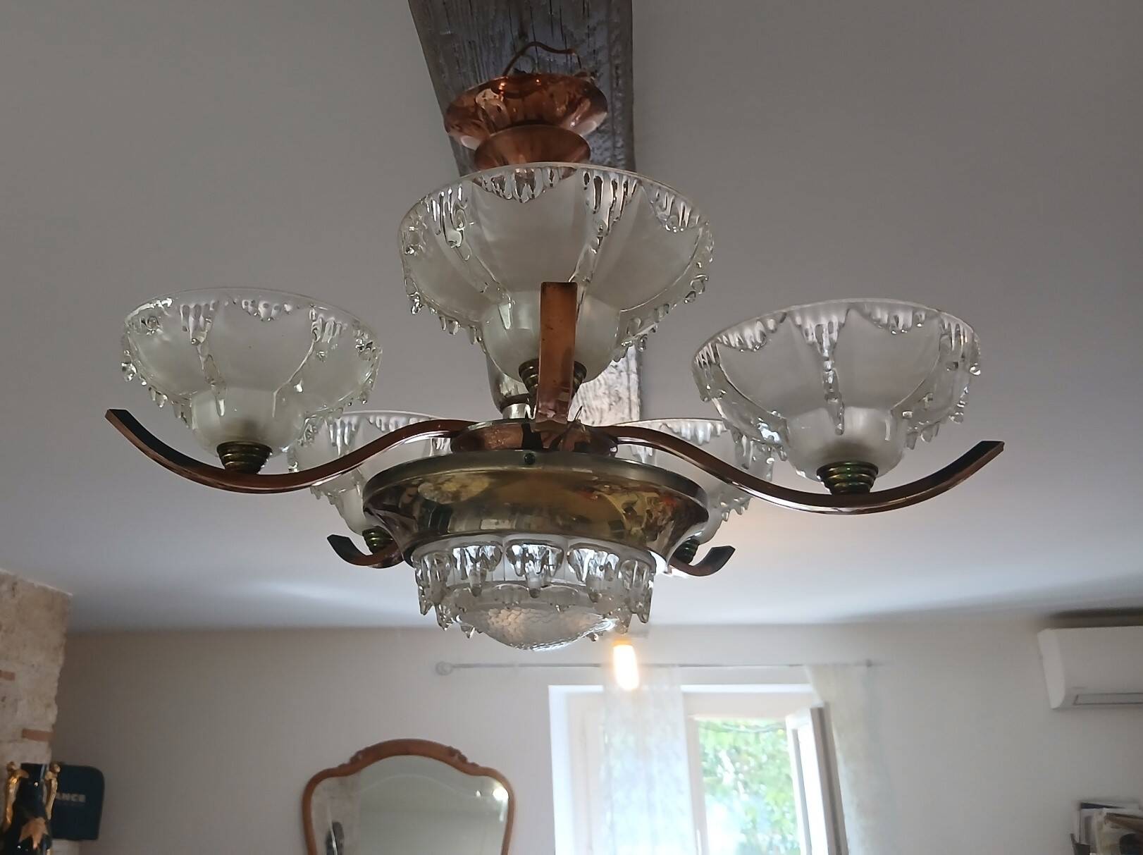 Art Deco glass suspension light signed Ezan