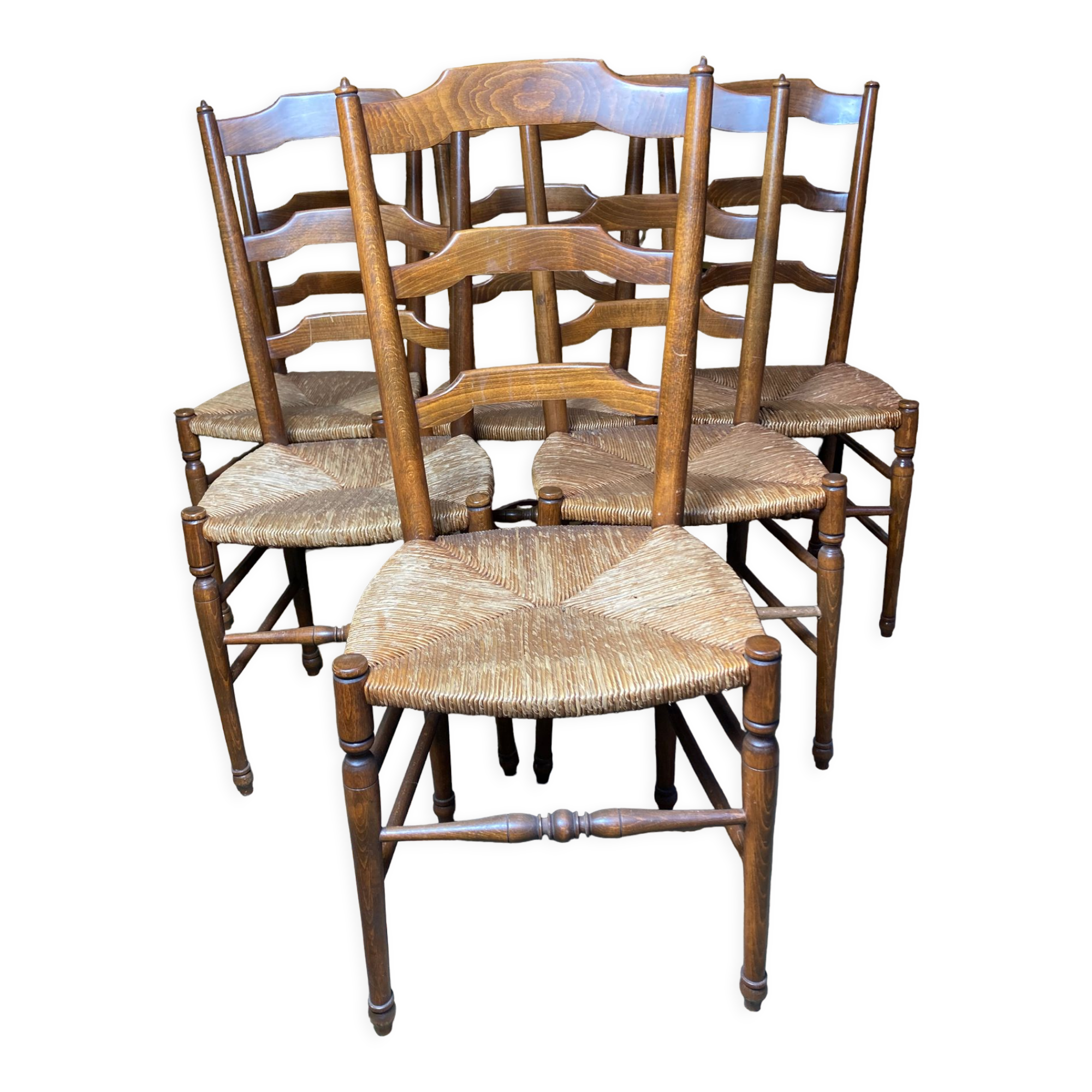 6 light beech mulched chairs