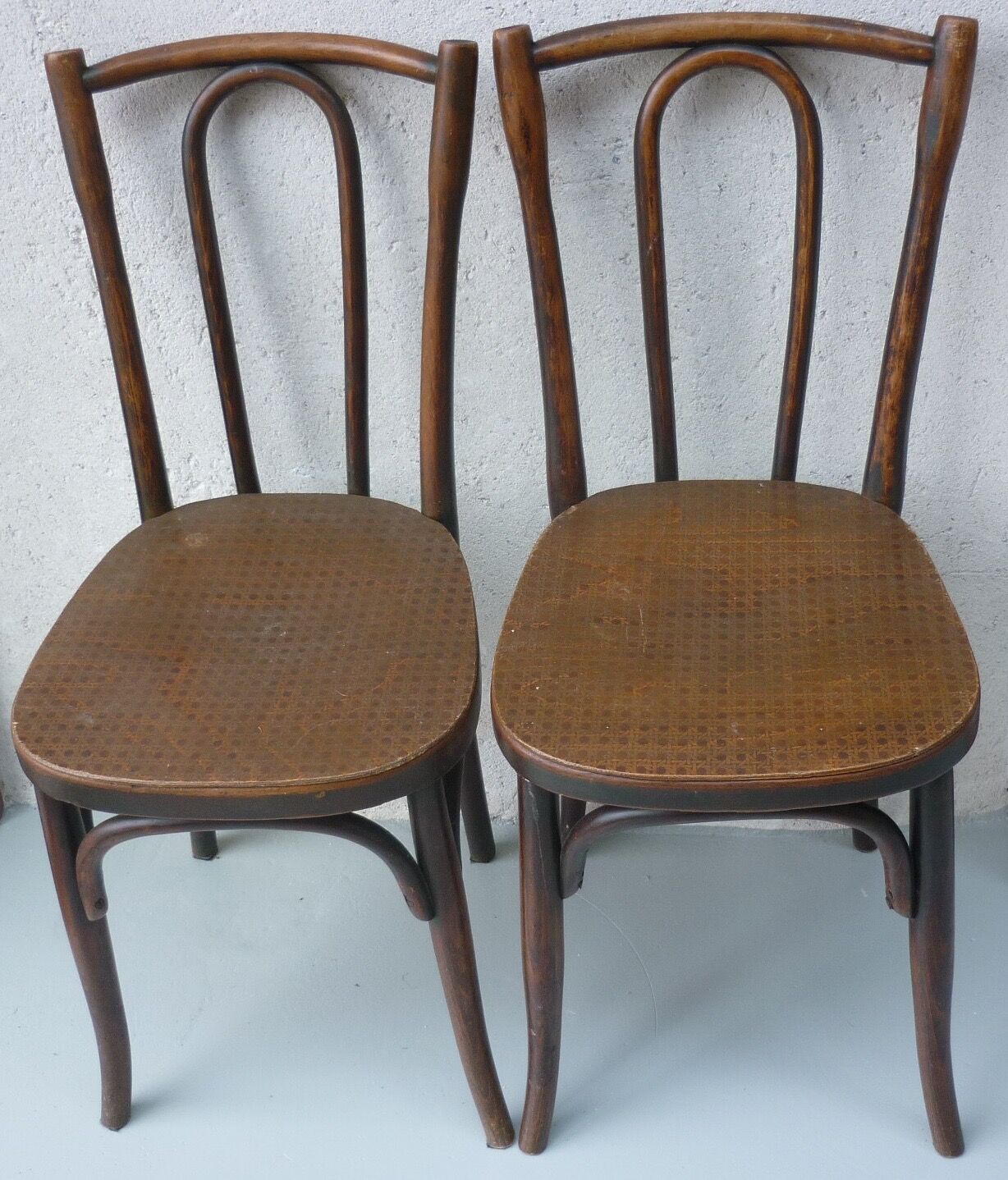 Pair of antique curved wood bistro chairs